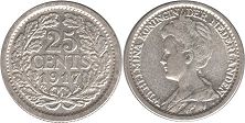 monnaie Pays-Bas 25 cents 1917