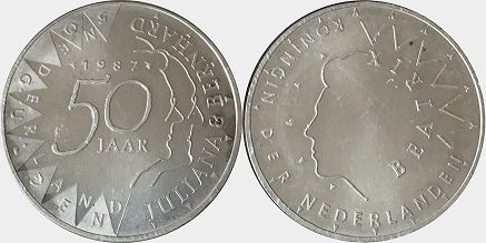 Münze Niederlande 50 Gulden 1987
