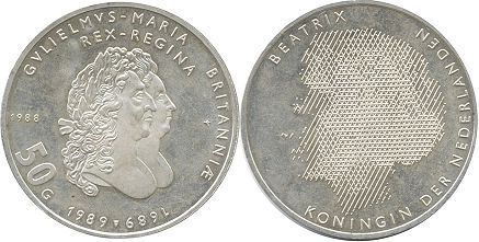 Münze Niederlande 50 Gulden 1988