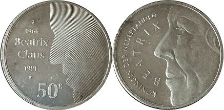 Münze Niederlande 50 Gulden 1991
