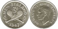coin New Zealand 3 pence 1947