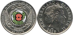 coin New Zealand 50 cents 2018 Armistice Day RED POPPY