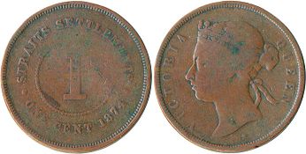 coin Straits Settlements 1 cent 1874