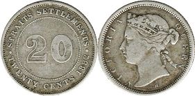 coin Straits Settlements 20 cents 1882