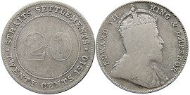 coin Straits Settlements 20 cents 1910