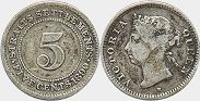 coin Straits Settlements 5 cents 1890
