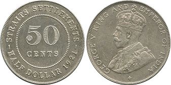 coin Straits Settlements 50 cents 1921