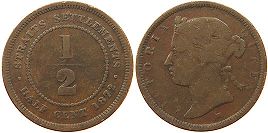 syiling Negeri-negeri Selat 1/2 cent 1872