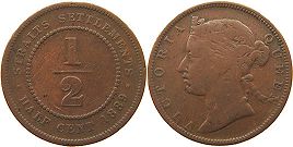 coin Straits Settlements 1/2 cent 1889