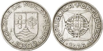 coin Mozambique 10 escudos 1936