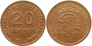 coin Mozambique 20 centavos 1941