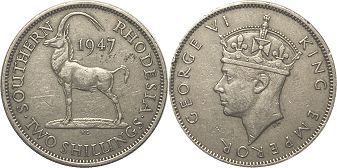 coin Rhodesia 2 shillings 1947