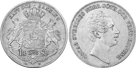 coin Sweden 1 riksdaler 1855