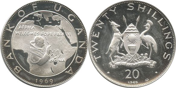 coin Uganda 20 shillings 1969
