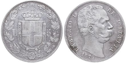 moneta Italy 5 lire 1879