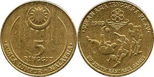 coin Malaysia 5 ringgit 1989