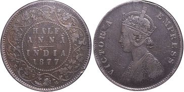 coin British India 1/2 anna 1877