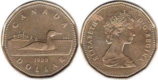 canadian pièce de monnaie Elizabeth II 1 dollar 1989 loonie