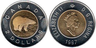canadian pièce de monnaie Elizabeth II 2 dollars 1996 toonie