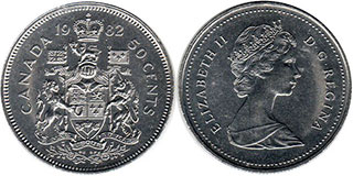 canadian pièce de monnaie Elizabeth II 50 cents 1982