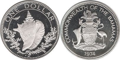 coin Bahamas 1 dollar 1974