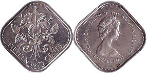 coin Bahamas 15 cents 1973