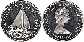coin Bahamas 25 cents 1973