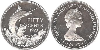 coin Bahamas 50 cents 1973