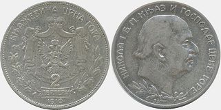 kovanice Crna Gora 2 perpera 1910