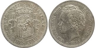 monnaie Espagne 2 pesetas 1894