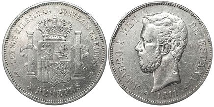 coin Spain 5 pesetas 1871