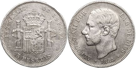 coin Spain 5 pesetas 1876