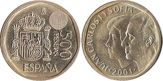 monnaie Espagne 500 pesetas 2001