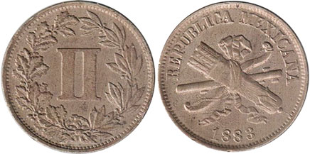 Mexican coin 2 centavos 1883