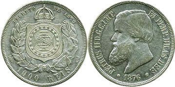 coin Brazil 1000 reis 1876