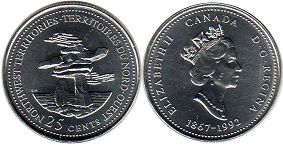 canadian commémorative pièce de monnaie 25 cents (quarter) 1992 Territoires du nord-ouest