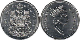 coin canadian 50 cents 1992 125th Anniversary of Confederation