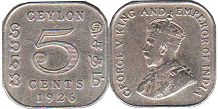 coin Ceylon 5 cents 1926