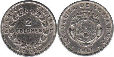 coin Costa Rica 2 colones 1961