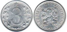 coin Сzechoslovakia 3 heller 1953