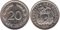 coin Ecuador 20 centavos 1974