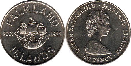 coin Falkland Islands 50 pence 1983 150th Anniversary