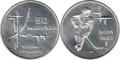 mynt Finland 50 markka 1982 Hockey