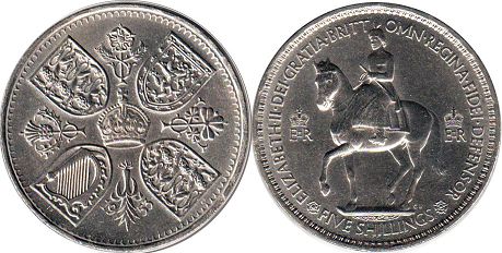 coin Great Britain 5 shilling 1953