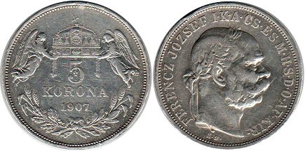 coin Hungary 5 corona 1907