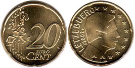coin Luxembourg 20 euro cent 2002