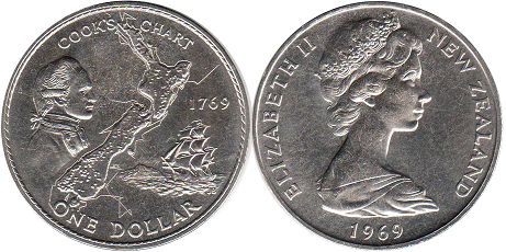 coin New Zealand 1 dollar 1969