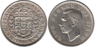coin New Zealand 1/2 crown 1949