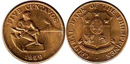 coin Philippines 5 centavos 1959