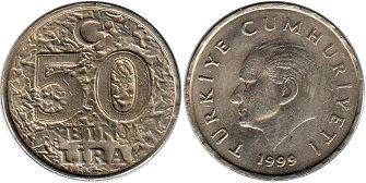coin Turkey 50000 lira 1999
